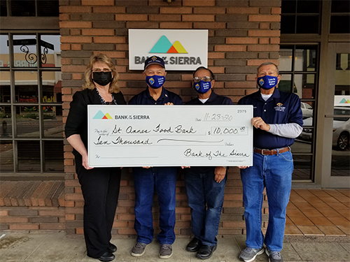 Bank of the Sierra announced that St. Anne’s Food Pantry will receive a total of $10,000 after the Federal Home Loan Bank of San Francisco (FHLBank San Francisco) matched the $5,000 grant St. Anne’s Food Pantry received through the Sierra Grant Program.